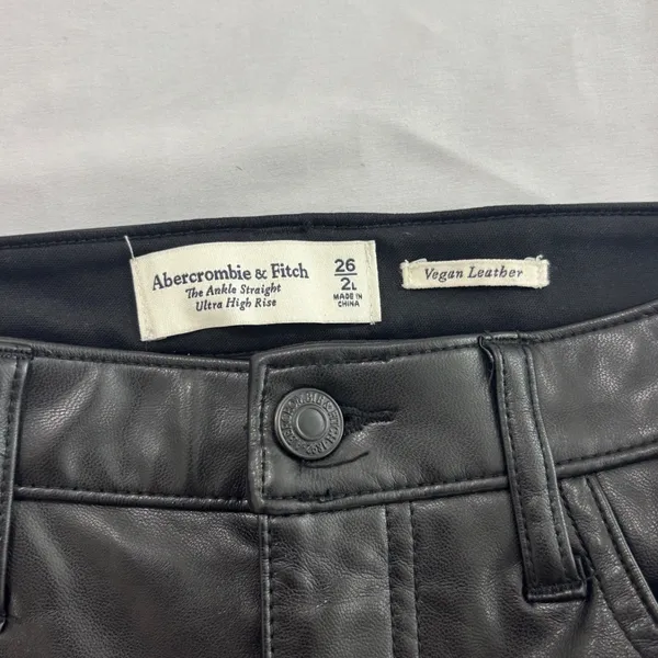 Abercrombie & Fitch Vegan Leather Ankle Straight Ultra High Rise Pants Black 26L - Image 5
