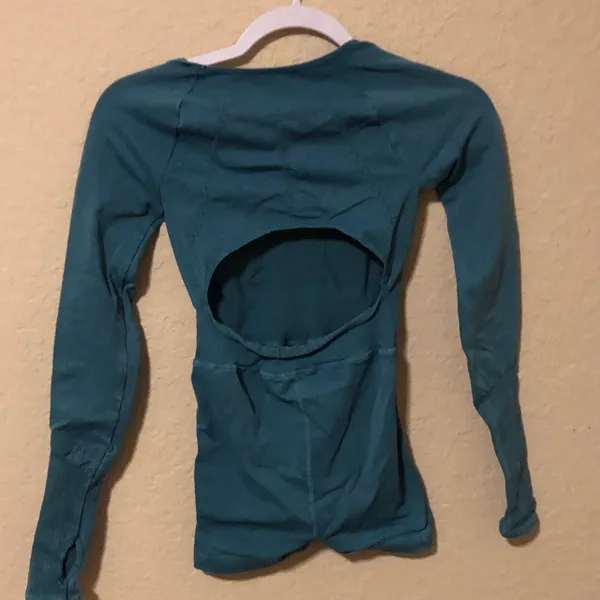 Free People Teal Open-Back Long-Sleeve onesie xs/small - Image 2