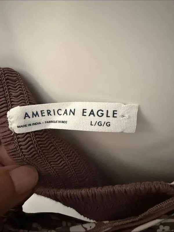 American Eagle Brown Printed Spaghetti Strap Smocked Camisole - Image 2
