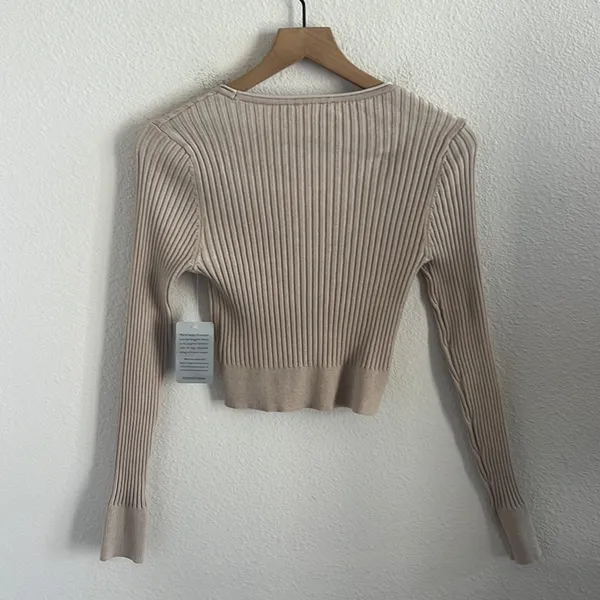 NWT WAYF 98 Sahara Sand Ribbed Button Front Long Sleeve Top Cardigan Small - Image 4