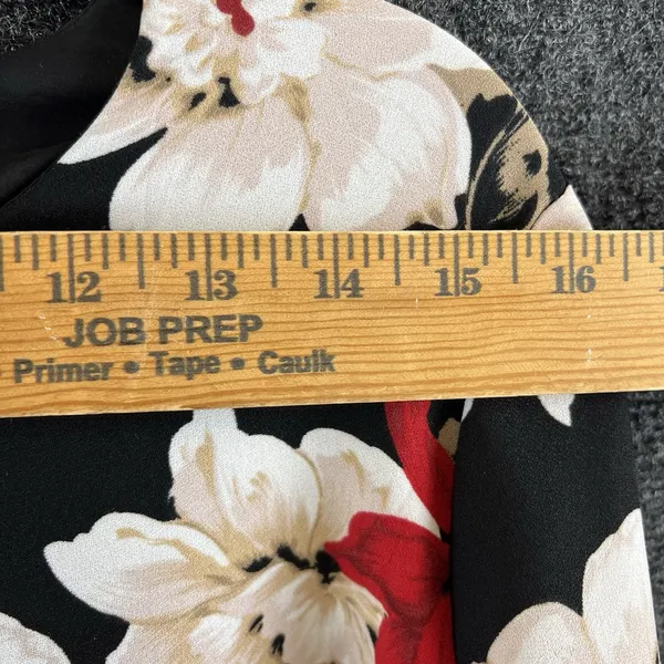 CeCe Womens Floral Mini Dress Size 12 Black Beige Red Long Bell Sleeve Lined - Image 5