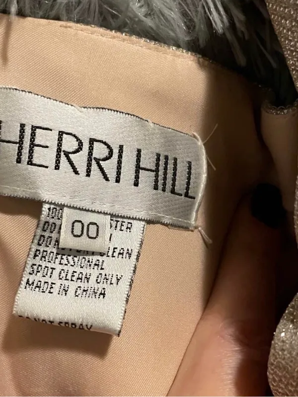 Sherri Hill Champagne Sparkle Plunging A-Line Gown - Image 6