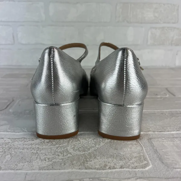Madewell The Nettie Heeled Mary‎ Jane Womens 8.5 Bright Silver Metallic Leather - Image 4