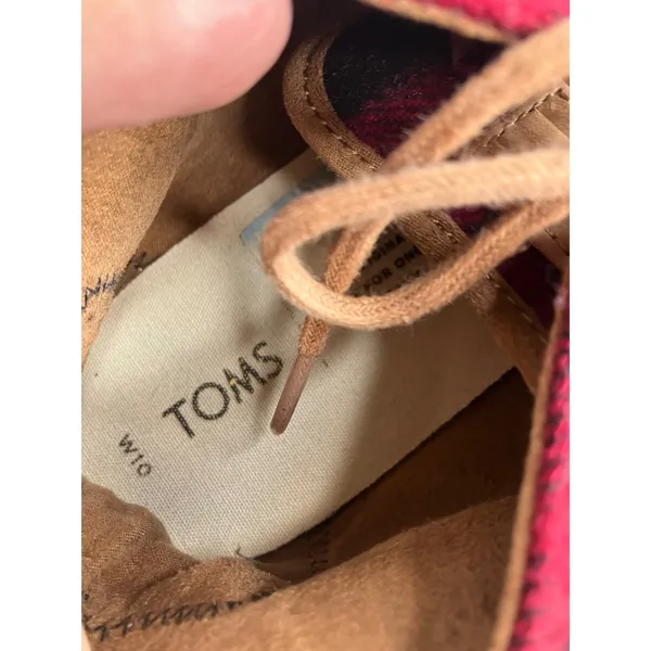 TOMS Chukka Boots Womens 10 Red Black Buffalo Plaid Good Wool Suede Lace Up - Image 6