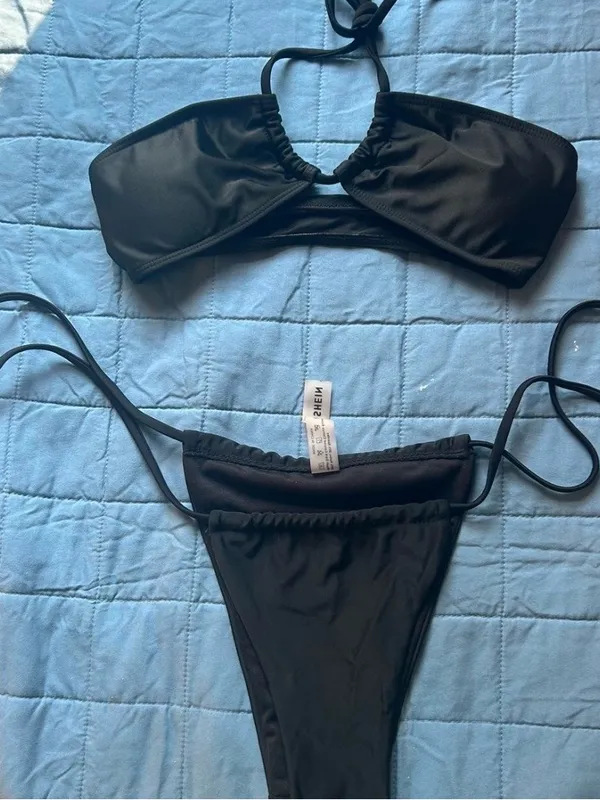 SheIn Black Bandeau Bikini Set - Image 3