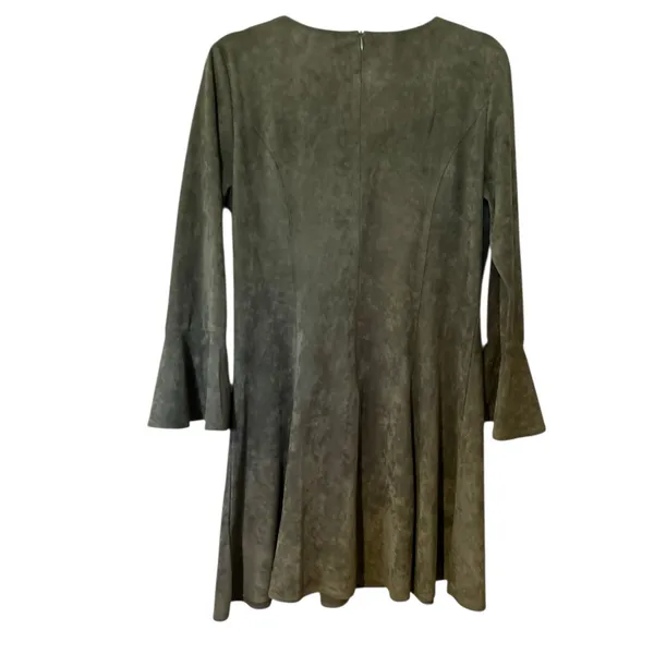 Aryeh VTG Velour Dress Y2K Bell Sleeves Olive Green V Neck Boho Whimsey Goth Lg - Image 6
