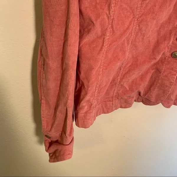 Women's Corduroy Shirt Jacket Snap Up V-Neck Pink Long Sleeve Unlined - Image 6