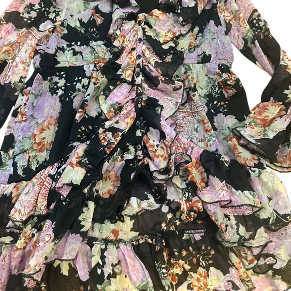 Boston Proper Floral Ruffle Whimsy Large Button Blouse - Image 3
