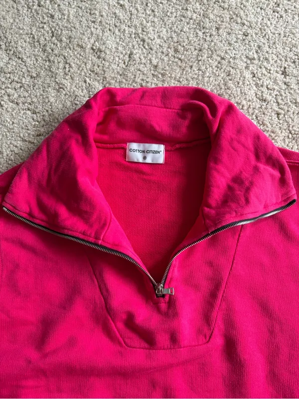 Cotton citizen revolve pink quarter zip long sleeve preppy sweatshirt sz medium - Image 5