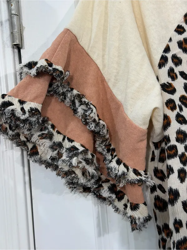 Umgee Cream Leopard Raglan Top with Brown Trim - Image 4