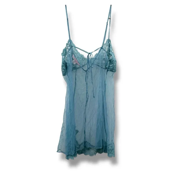 Victoria's Secret Sleeveless Blue‎ Mesh Lace Lingerie Chemise Sz L - Image 4