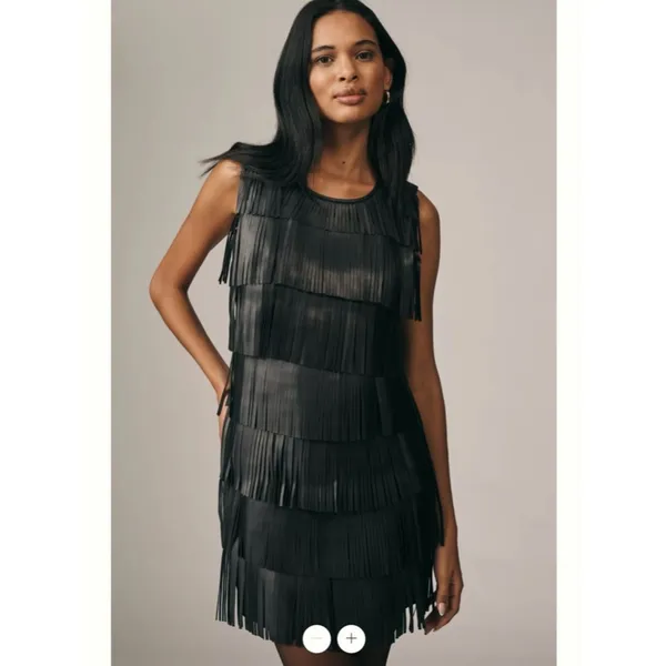 Anthropologie Siempre Faux Leather Fringe Shift Dress - Image 4