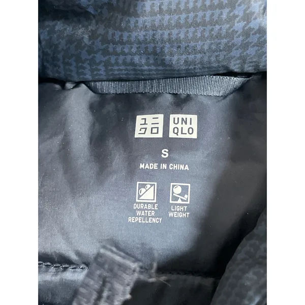 Uniqlo Ultra Light Houndstooth Women's Blue Full Zip Puffer Vest Jacket Size S - Image 5