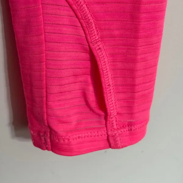 Athleta Womens Neon Pink Striped Long Sleeve Athletic Top XS‎ Scoop Neck Workout - Image 2