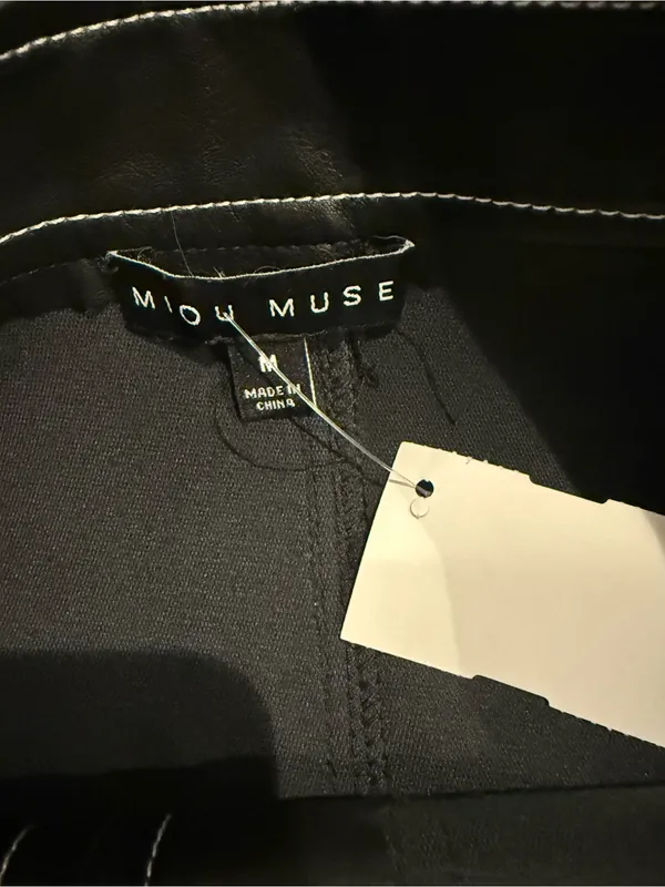 NWT Black Faux Leather Mini Skirt with Front Zip and Contrast Stitching - Image 3