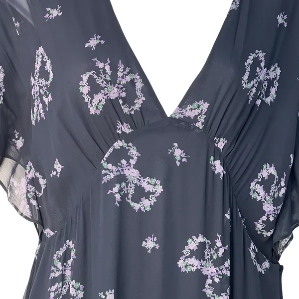 Love Shack Fancy‎ Kover Bow Print Tiered Navy Blue Viscose Maxi Dress Size 8 - Image 4