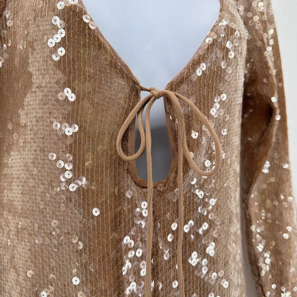 Bardot Verona Sequin Midi Dress XL US 10 Long Sleeve Keyhole Gold Bronze - Image 4