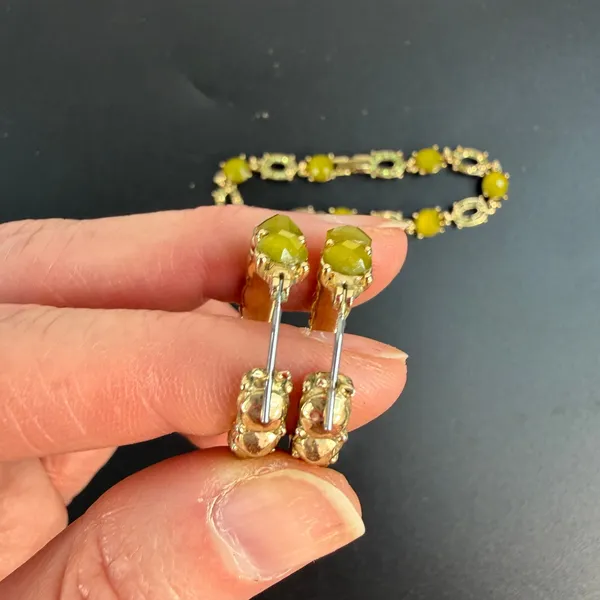 Lauren Conrad‎ Jewelry Set Bracelet Hoop Earrings Green Gold Tone Statement Pavé - Image 5