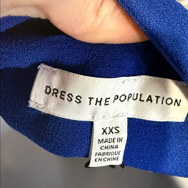 Dress the‎ Population Cobalt Blue One Shoulder Bow Sheath Dress XXS NWT Wedding - Image 9