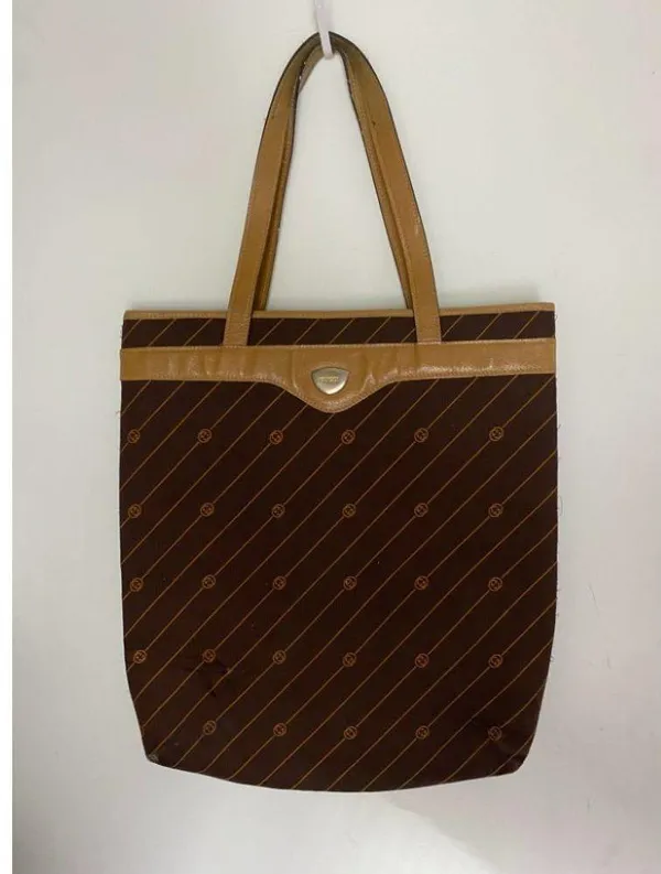 GUCCI Vintage XL Tote Bag in Canvas Fabric w/ - Image 2