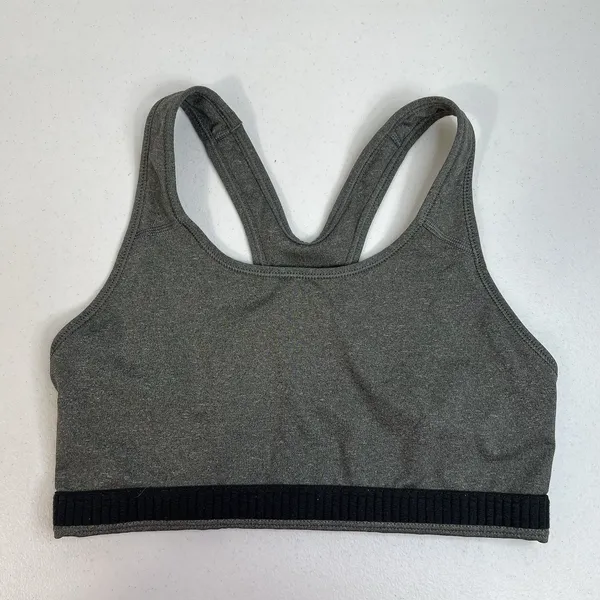 Nike M Medium Sports Bra Racerback Center Swoosh Logo Gray Black Workout Fitness - Image 6