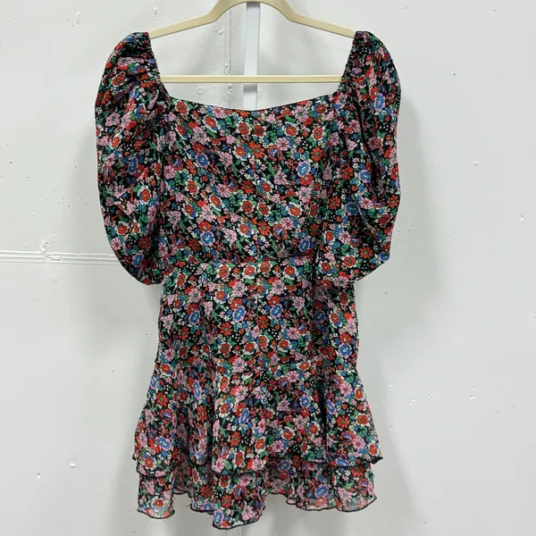 Collusion Floral Puff Sleeve Mini Dress Square Neck Ruffle Hem Multi-Color US 4‎ - Image 2