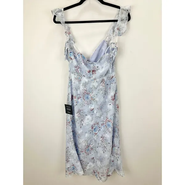 Lulus Delightful Direction Blue Floral Ruffled Tie-Strap Midi Dress Small NWT - Image 11