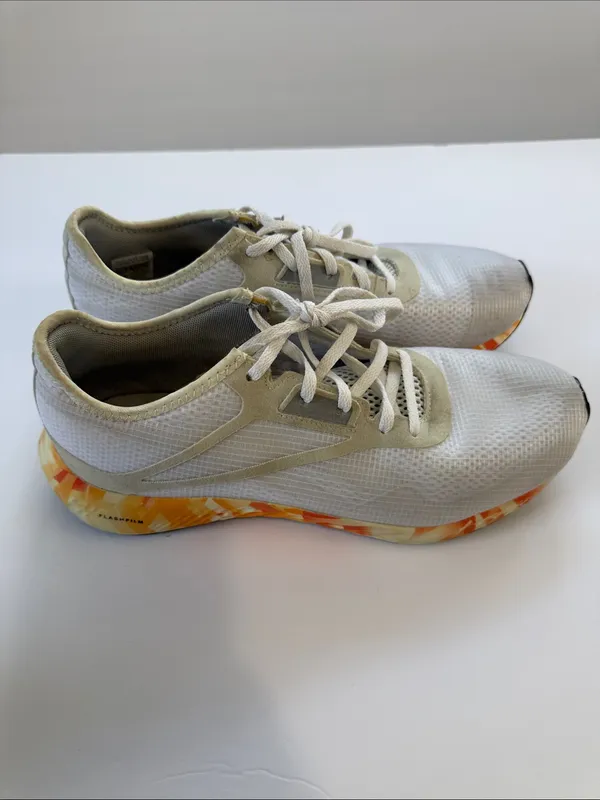 Reebok White Running Sneakers with Orange Yellow Marble Midsole - Image 4