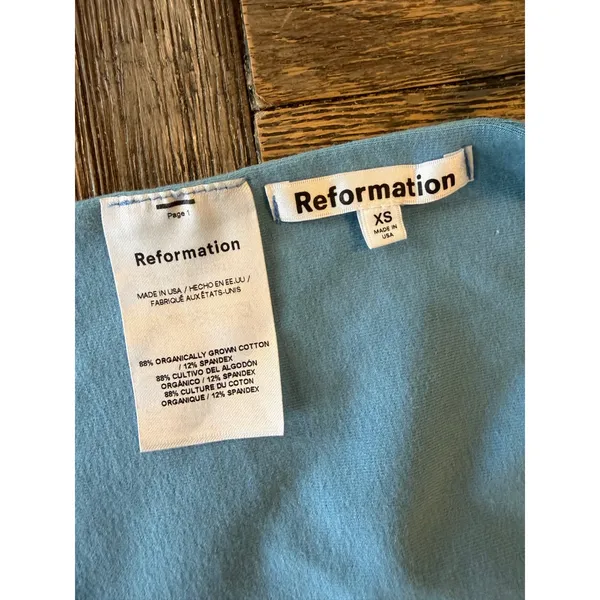 Reformation Sky Blue Organic Cotton Stretch Tank‎ Top XS Made in USA - Image 3