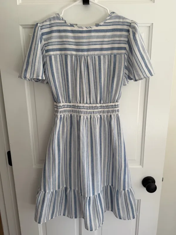 Monteau‎ Los Angeles Blue White Striped Wrap Mini Dress Medium - Image 5