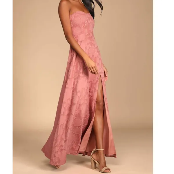 NEW Lulus Garden of Romance Rusty Rose Burnout Floral Strapless Maxi Dress Small - Image 3