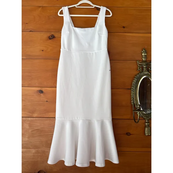 Lulus Moment Maker White Square Neck Trumpet Midi Dress Gala Wedding Large - Image 2