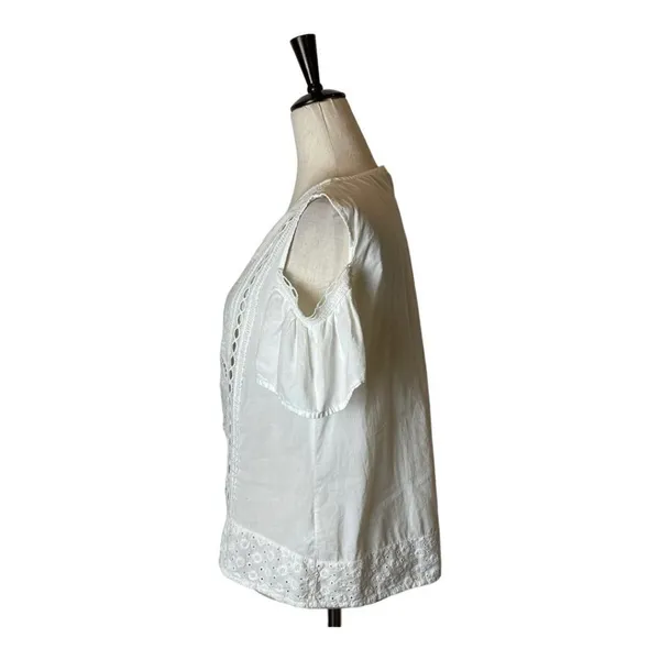 Zara White Cotton Lace‎ Cut Out Cold Shoulder Blouse Size XS - Image 6