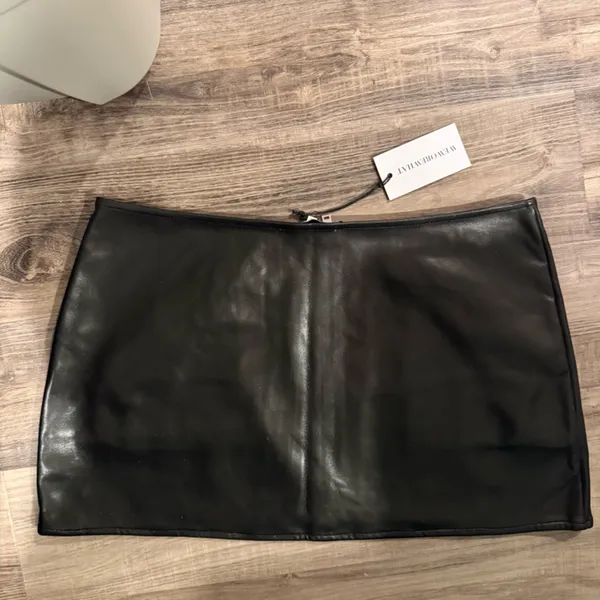 We Wore What Black Vegan Leather Mini Skirt with Silver Zipper - Image 6
