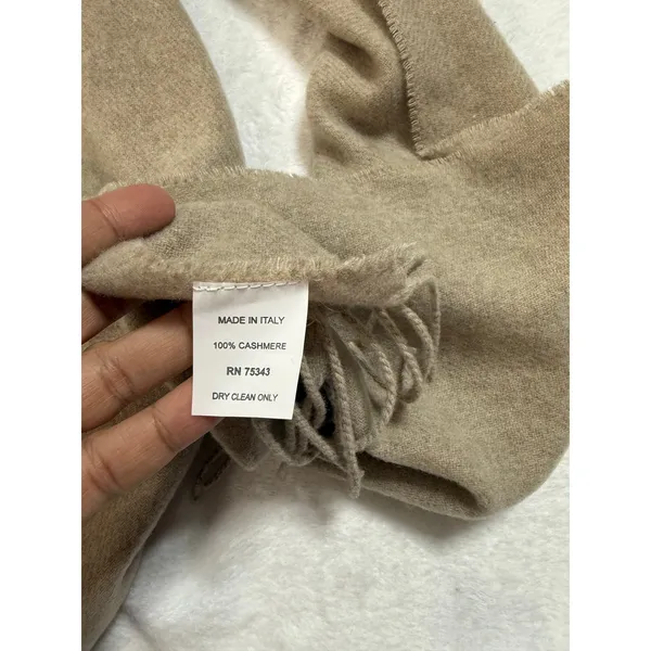 Cristina Chiti 100% Cashmere Scarf Made in Italy Taupe Beige 10x72 Fringe - Image 5