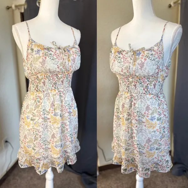 Altar'd State Floral Smocked Mini Dress S Cottagecore Botanical Ruffle - Image 5