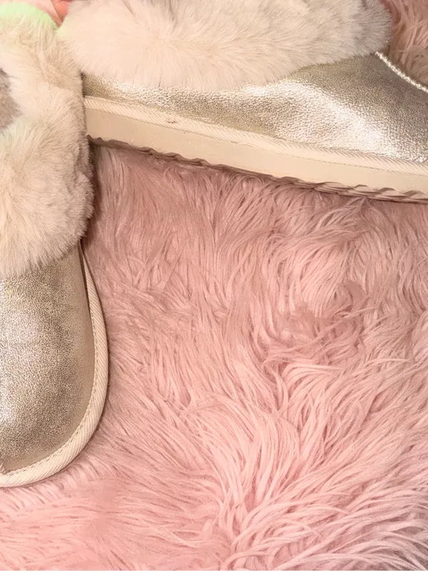 Faux Fur Lined Metallic Slipper Boots - Gold - Image 7