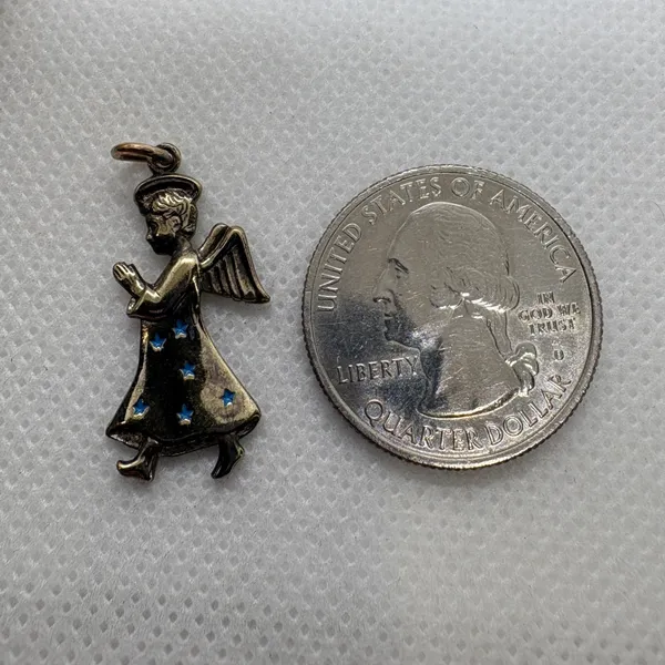 Vintage Gold Plated Sterling Silver Praying‎ Angel Charm Blue Enamel Stars 2.27g - Image 6