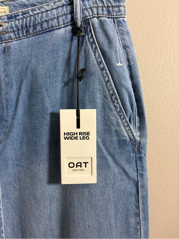 Oat New York High Rise Wide Leg Light Blue Denim Drawstring Jeans - Image 4