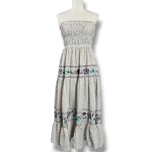 Free People Bohemian Embroidered Floral Kalani Strapless Midi Dress Size XL - Image 9