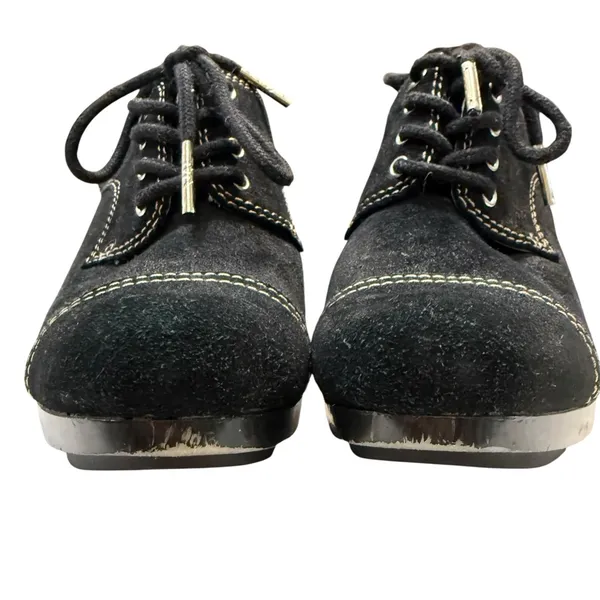Michael Kors 6M Black Suede Oxford‎ Booties Lace Up Platform Heels Witchy Y2K - Image 4
