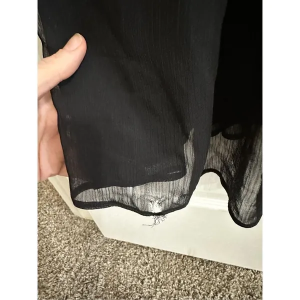 Max and Cleo Black Satin Chiffon Gown size 4 Small hole on the bottom of the dre - Image 4