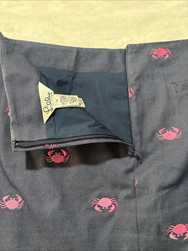 Lilly Pulitzer size 14 xl vintage Navy Mini Skirt with Pink Crab Print - Image 8
