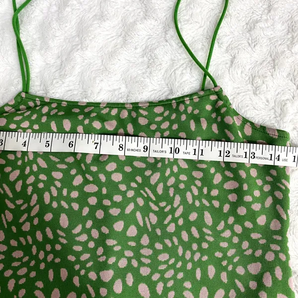 Zara Green Pink Jacquard Spaghetti Straps Straight Neck Fitted Midi Dress L - Image 8