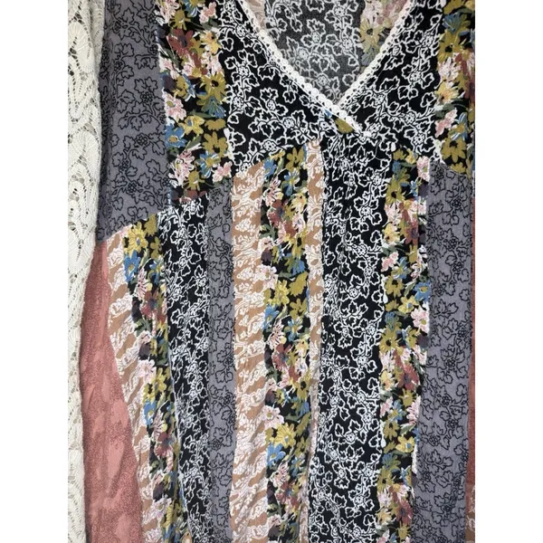 Kori America Boho Patchwork Lace Sleeve Babydoll Dress Women’s Large Tunic - Image 2