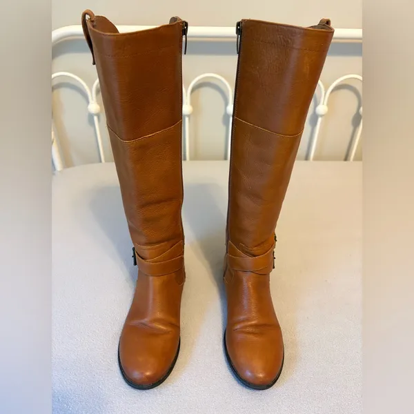 Marc Fisher Brown Leather Riding Boots Buckle Tall Size 7 - Image 2