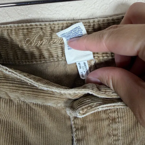 American Eagle Khaki Corduroy Distressed Mini Skirt Size 4 Frayed Hem Y2K Boho - Image 6