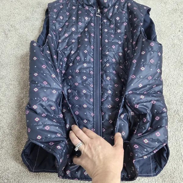 Ariat Puffer Vest Women’s Size Small Blue Floral Silver Reversible Zip Up - Image 10