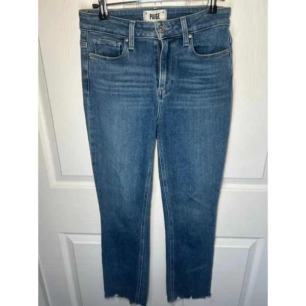Paige Cindy‎ High Rise Straight Leg Jeans Lover Wash Grand Hem 26 5512E77-7125 - Image 3