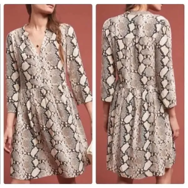 Anthropologie Women’s Juno Snake Skin Print 3/4 Sleeve Dress Brown Size XS - Image 2
